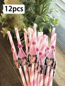 1/12/24/48支装定制人脸印花纸吸管，个性化人脸吸管，适用于单身派对、生日派对装饰、女友生日派对装饰，多功能、高品质、个性化，是送给她、男友、朋友的理想礼物，也适用于茶室、家居、花园、办公室、周年纪念日、情人节、母亲节、生日、父亲节、毕业典礼、婚礼、乔迁之喜等场合，定制饮具 - 彩色 - 查看 10