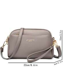 Nuevo bolso de moda de unicolor de material impermeable de PU, diseño con decoración de letras, bolso cuadrado de múltiples compartimentos, bolso de hombro con estilo retro elegante, bolso de mano elegante, bolso para ir al trabajo, adecuado para compras, ir al trabajo y regalos de vacaciones - Gris - Ver 4