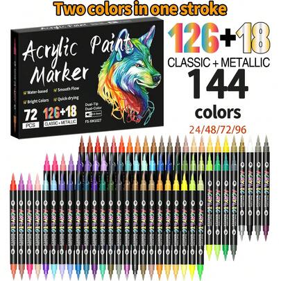 12/24/36/48/120pcs 24/48/72/96/120 Colors Acrylic Paint Marker Pen Set, Christmas Gift, Soft Brush Tip, Carrying Case (With Storage Base) Layered Storage Box, Straight Liquid Soft Tip Art Brush Set, Waterproof, Suitable For Glass, Stone, Metal, Glass, Wood, Paper, Back To School Supplies, Suitable For Boys, Girls, Students, Back To School & Teacher's Day Gift