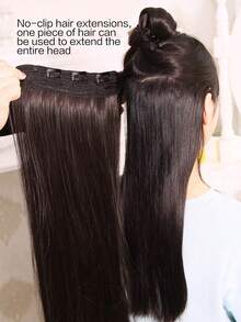 5pcs Straight/Wavy V-Shaped Hair Clips, Black Hair Extensions With 5 Clips For Daily Use - Multicolor - View 2