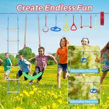 GCCSJ Warrior Obstacle Course For Kids,50FT Kids Obstacle Course With 12 Challenges – Heavy Duty Backyard Training Equipment For Ages 3+ | Includes Swings, Monkey Bars & Arm Trainers | 440LB Capacity Outdoor Play Set For Boys & Girls – Perfect For Garden, Park, Playground, Great Birthday Gift - 彩色 - 查看 3