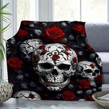 Plush Perfection, Skull & Floral 3D Print Flannel Throw Blanket - All-Season, Hypoallergenic Comfort For Couch, Bed, Office, Travel, Camping | Machine Washable, Versatile Digital Print Polyester Home Decor Gift - Mixed Colors - View 4