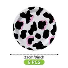 8pcs Pink Cow Print Disposable Tableware Set, Including Plates, Napkins And Cups, Party Supplies Suitable For Birthday, Wedding, Theme Party, Family Picnic - Multicolor - View 10