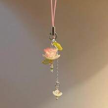 Agromusk Pink Flower Phone Charms,Cute Beaded Lotus Flower Phone Strap Handmade Decor For Women Y2K Accessories Keychain Bag Pendant Gift - 粉色 - 查看 4