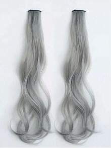 20英寸彩色夹式接发片2件套，彩色耳挂式接发片，一体式夹子设计，适合女孩日常佩戴和派对公主发型配饰 - 彩色 - 查看 10