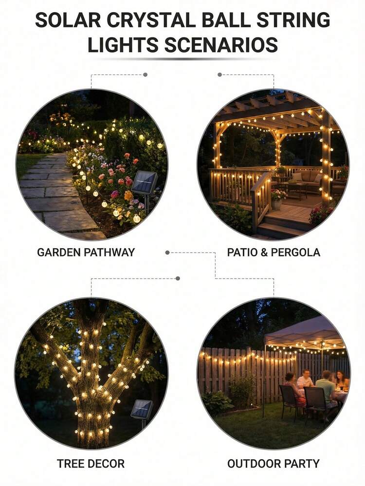 1 Packung 20/50/100/200 LED Solar Kristallkugel Lichterkette mit 8 Beleuchtungsmodi - Warmweiß, geeignet für Halloween, Weihnachten Outdoor-Dekoration, Solargartenbeleuchtung, Terrasse und Party-Dekorationen, IP44 solar betriebene Outdoor-Dekoration, intelligente Beleuchtungsstreifen, ideal für Bars, Zelte und Camping, dekorative Solargartenbeleuchtung - Mehrere Stile - Übersicht 5