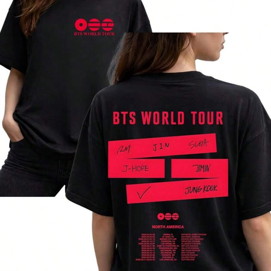 BTSss World Tour T-Shirt, Bangtan Comeback 2026 Shirt, Army Concert Outfit, Kpop A. - Black - View 1