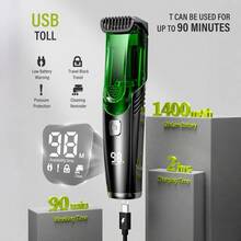 Beard Trimmer For Men: Vacuum Mustache Trimmer For Less Mess Waterproof- Rechargeable Electric Beard Cutting Kit With Adjustable Length Comb-Built-In Vacuum For Sideburns/Stubble - Green - View 10