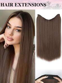 Extensiones de cabello de alambre de acero invisible, aro de cabello transparente, tamaño ajustable, clips de desmontables, cabello sintético liso, peluca invisible para mujeres - Multicolor - Ver 13
