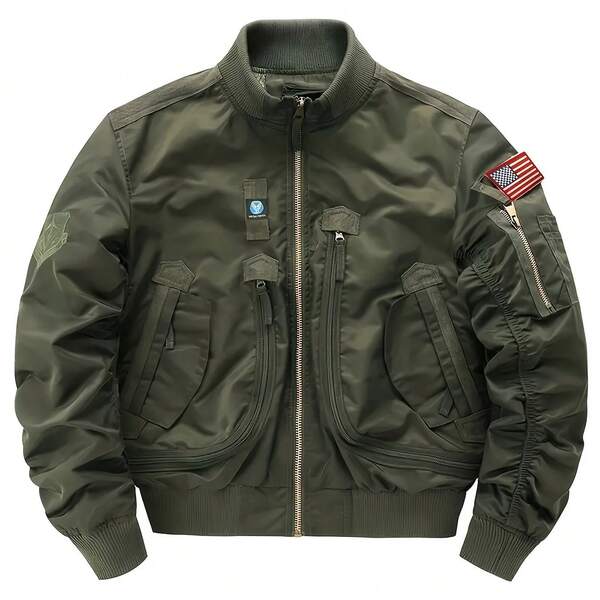 [Bomber Jacket] Men's Flight Jacket | 2025 New British Style Workwear Bomber Jacket With Stand Collar, Zipper Closure, And Nylon Lining, Ideal For Fall/Winter