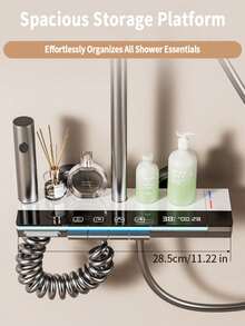 Exquisite Black & White Shower Set | 12'' Rainfall + Handheld | Digital Temp Display & Piano Keys | Household Bathroom High Pressure Booster Shower Head - Multicolor - View 4