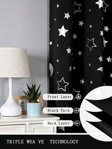1件星月印花窗帘，卧室遮光窗帘，适合节日使用，涤纶材质 - 黑色 - 查看 4