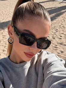 1副复古矩形眼镜，女士时尚眼镜 - 黑色 - 查看 1