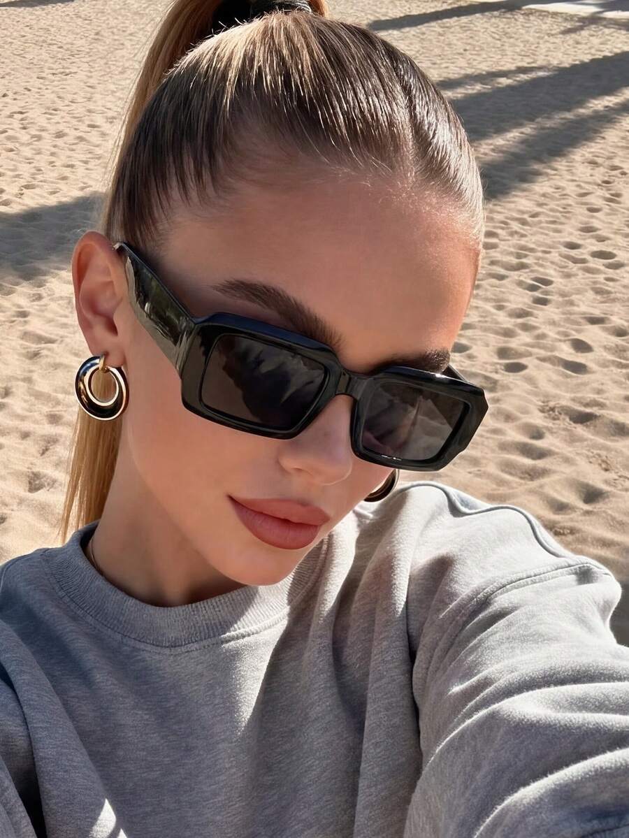 1副复古矩形眼镜，女士时尚眼镜 - 黑色 - 查看 1