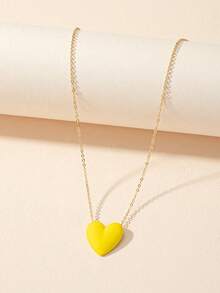 1件时尚节日金属心形吊坠项链，适合少女日常及节日佩戴 - 黃色 - 查看 5