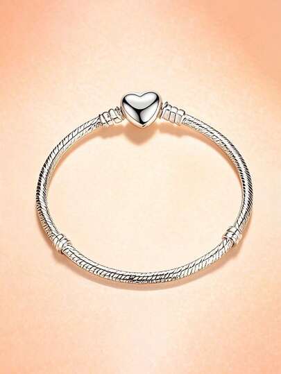 1pc Classic Soft Snake Chain Bracelet, Elegant Alloy Bracelet With Heart Clasp, Unisex Gift For Valentine's Day, New Year, Birthday