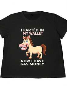 I Farted In My Wallet Now I Have Gas Money 3 Plus Size T-Shirt, Large Size Women's Printed Short Sleeve T-Shirt, Casual Women's Outdoor Large Size Round Neck Short Sleeve, Daily Four Seasons Wear, Holiday Gifts - Black - View 3
