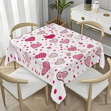 1pc Heart-Shaped Polka Dot Rectangular Tablecloth Design, Elegant Choice For Dining Table, Adds Graceful Charm To Long Tables | Neat Draping Edges - Red and White - View 7