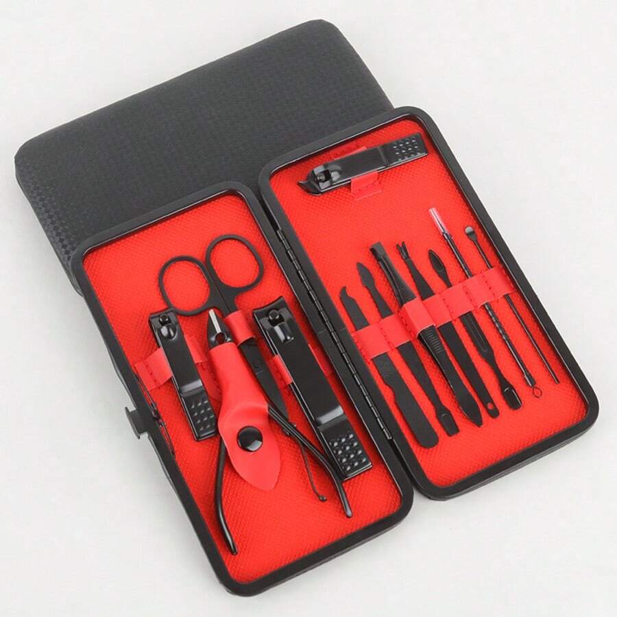 1 Set Manicure Set Professional Pedicure Kit Nail Clippers Kit - Nail Care Tools - Grooming Kit - Black - View 1