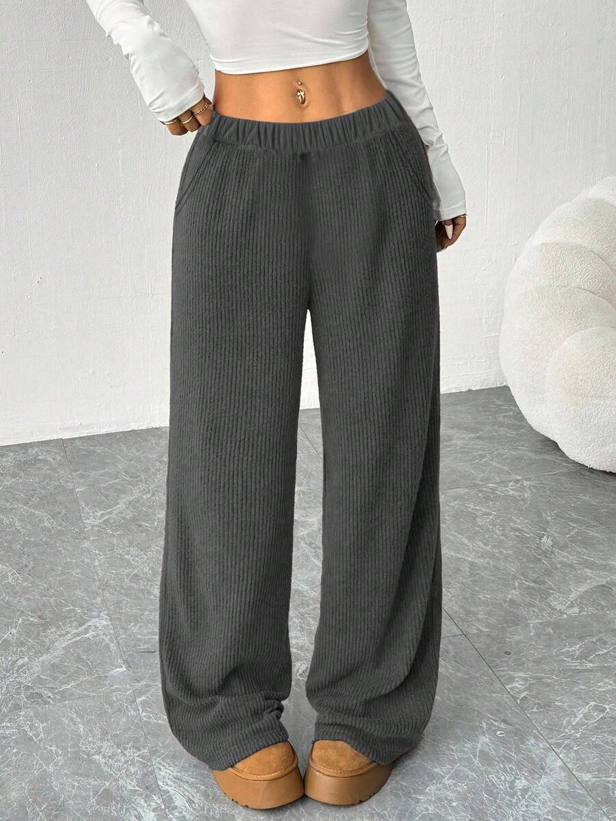 1pc Girls & Teens Casual Outdoor Sports Loose Corduroy Thick Wide Leg Pants, Versatile, Spring Autumn Winter - Dark Grey - View 1