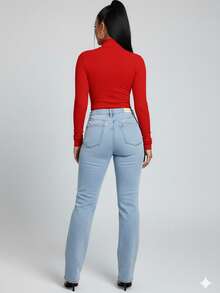 Turtleneck Ribbed Turtleneck Blouse For Carnival, Parade, And Winter - 紅色 - 查看 2