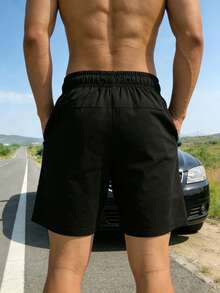 Quần short nam màu trơn, cạp chun, dáng rộng, nhẹ, có túi, thích hợp mặc mùa hè. - màu đen - Xem 3