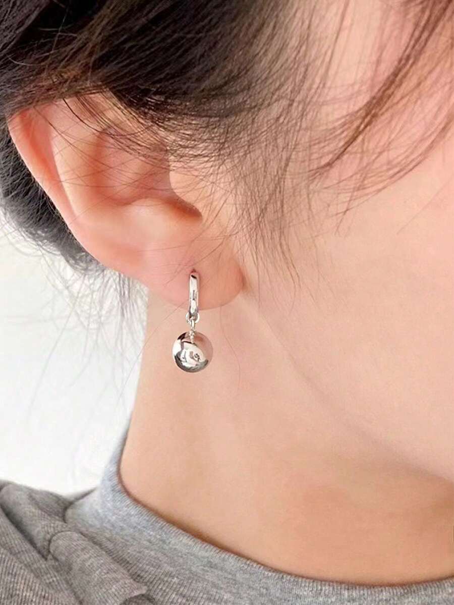 1 对 18K 镀金不锈钢空心树脂球形吊坠耳环,适合女性的百搭日常珠宝 - 銀色 - 查看 1