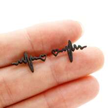 1 Paar modische herzförmige gewellte Ohrstecker, schwarze Edelstahl Herzschlag Stethoskop Ohrstecker, geeignet als Geschenk für Ärztinnen und Krankenschwestern - GED020 - Übersicht 7