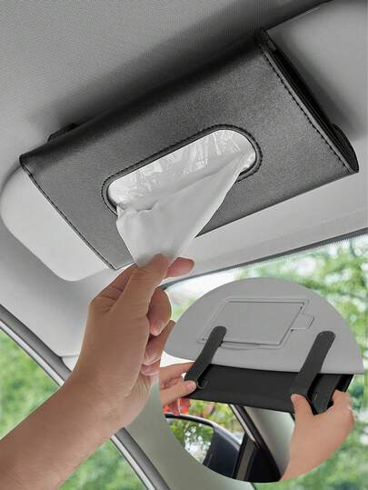 Car Sun Visor Card Holder, Tissue Box, PU Leather Tissue Paper Holder, Suitable For Most Vehicles, Unisex, Auto Accessories
