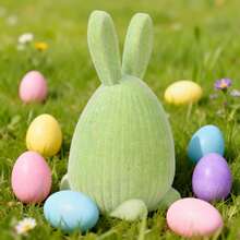 Flocking Easter Bunny Figurine Tabletop Ornament Cute Standing Rabbit Resin Statue Home Decorations Indoor - B - View 3