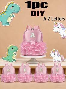 1pc Girls Nylon Zipper Closure A-Z 26 Letters Fashion Lace Dance Bag, Dance Ballet Bag, Practice Double Shoulder Latin School Bag Backpack, Suitable For Daily Use (Zipper Random)(DIY Alphabet Stickers) - Pink - View 2