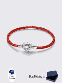 1 对原装 925 纯银手链，这款 925 纯银心形扣红色编织手链，为您的造型增添一丝永恒的浪漫和活力。 - 銀色 - 查看 10