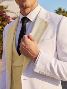 3pcs Men's Slim Fit Suit Set, Men's Wedding Party Formal Business Suit - Champagne - View 3