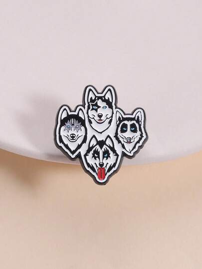 1 Piece Social Icebreaker Humor Pin Black White Husky Multi-Expression Design Theme Pin For Young Groups Fun Accessory And Topic Interaction Scene