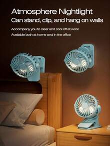 1pc USB Rechargeable 3-Speed Quiet Fan, 720° Rotation, With Night Light, Portable Clip-On, Ideal For Summer Travel, Beach, Back To School - Compact Yet Powerful Fan, Essential For Dorm And Office - Clip-on Fan - View 6