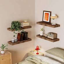 4 Sets 15.8in Floating Shelves, Rustic Finish Wall Shelves, Shelves For Wall Decor, With Invisible Brackets For Bathroom, Living Room, Bedroom And Kitchen, Home Decoration Essential Items For Home Use - 4pcs - 查看 7