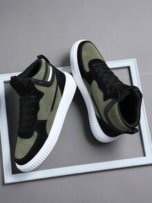 2026 Men's New Casual Shoes, Retro Classic High-Top Sneakers, Leather Lace-Up Casual Shoes, Thick Sole Elevator Shoes, Soft & Comfortable Breathable Lightweight Soles, Fashionable & Versatile For Daily Commute - Green - View 2