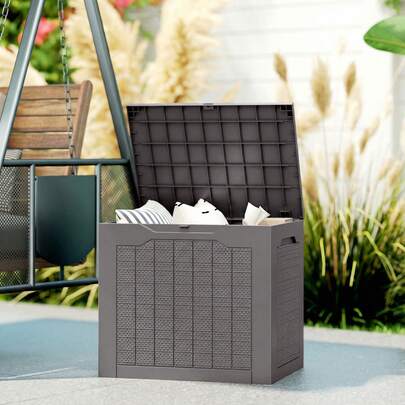 Outsunny 93L Plastic Garden Storage Box, Outdoor Storage Box With Handles, Waterproof Outdoor Storage Container For Garden Tools And Accessories, Brown