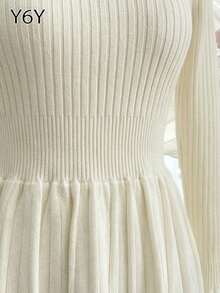 [Y6Y] Spring New French Romantic Bowknot Long Sleeve Knitted Pleated Mini Dress For Women - White - View 9
