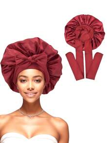 Silk Fabric Sleeping Cap, Adjustable Drawstring, Suitable For Women With Natural Curly Hair Hair Sleep Cap Sleep Bonnet - Multicolor (1pc) - View 24