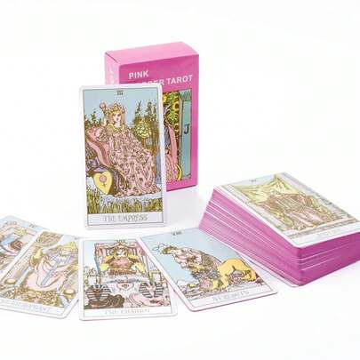 Baraja de cartas de Tarot con borde rosa con guía, 78 Uds., versión en inglés, baraja de adivinación para reunión, cartas de juego de mesa de 10,3x6cm