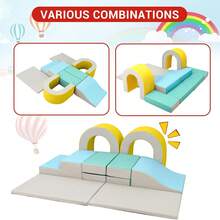 Bloques de escalada de espuma suave de 10 piezas para niños pequeños, juego interior para el bebé rastreando y escalando, gimnasio de actividad de cuero PU para niños de edades 1-3 - Amarillo - Ver 5