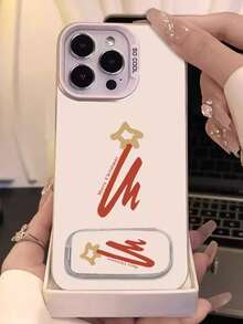 1pc Minimalist Star Design Phone Case With Mirror Stand, Fits 11/12/13/14/15/16 Pro/17 Pro Max, Fashionable Full Body Protective Case, Valentine's Day Gift - White - View 2