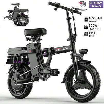 Adult Electric Bicycle, 48V10Battery, 500W Motor, Top Speed 32 Mph, LED Display, Front And Rear Dual Shock Absorption System.