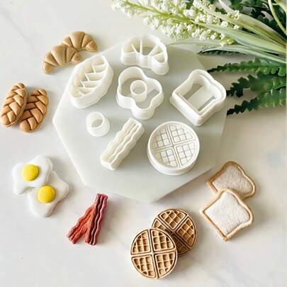 2/3/7 piezas Cortadores de arcilla polimérica con tema de desayuno - Formas lindas de gofre, tostada, huevo frito y croissant, artículos esenciales de manualidades con vibras de brunch para pendientes DIY, dijes de joyería, manualidades de comida en miniatura y regalos de estilo bohemio para amantes de la comida
