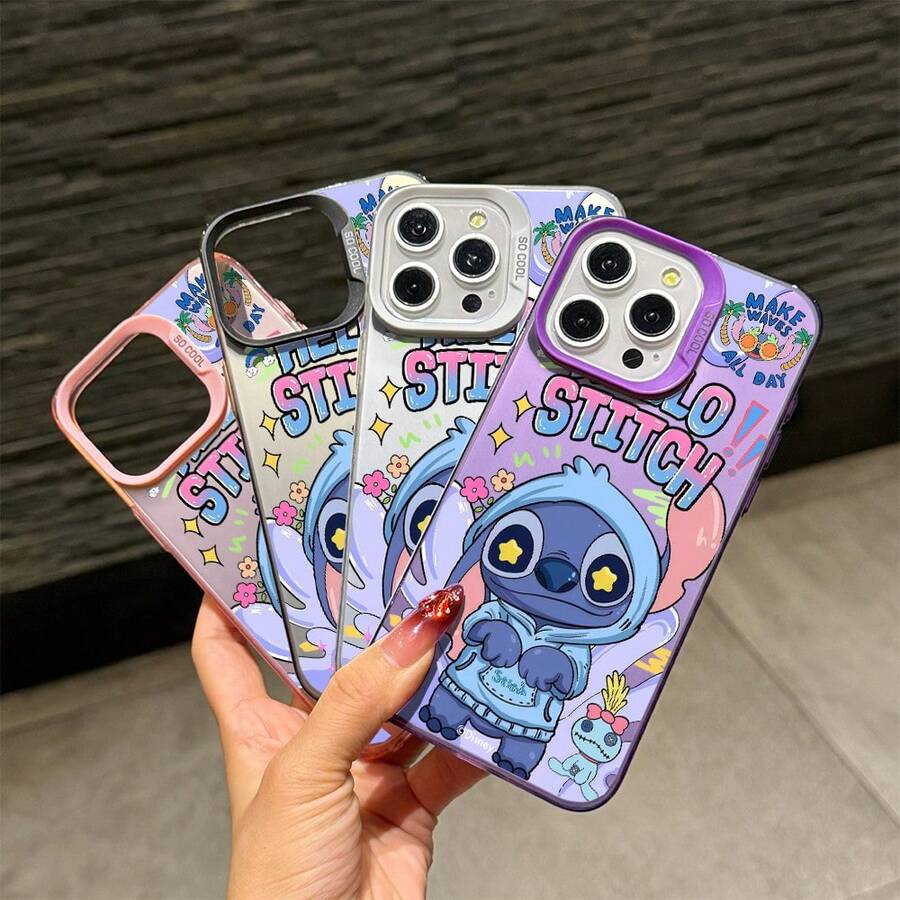 Disney Lilo & Stitch Graffiti Style Phone Case Collection, Premium IMD Printed Cover With Hoodie Stitch Design, Color-Matched Camera Frame, Shockproof Bumper And Matte Anti-Fingerprint Finish For IPhone 17, 16, 15, 14, 13, 12, And 11 Pro Models, With Shockproof Protection. Perfect For Gifts To Family, Friends, Birthdays, And Special Occasions. - Bạc - Xem 1