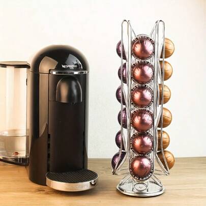 360-Degree Rotating Coffee Capsule Storage Rack, Holds 24 Capsules, Suitable For Home, Office, And Kitchen Use
