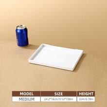 1pc White Faux Wood Grain Rectangular Serving Tray, Restaurant Hotel Beverage Tray, Hotel Toiletries Display Plate - White - View 9