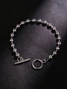 1 pieza Pulsera minimalista de acero inoxidable con cierre de bola liso, adecuada para el uso diario de los hombres, no se desvanece - Plateado - Ver 5