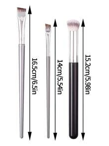 3件套新手眼部化妆刷套装，包括软毛遮瑕刷、多功能精准眼线刷和斜角眉刷。 - 彩色 - 查看 4